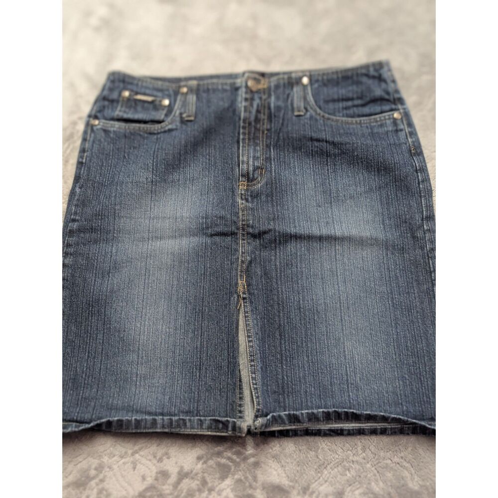 Stephen Hardy Squeeze Denim Mini Skirt Womens 11/12 Blue Y2K Front Slit